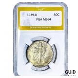 1939-D Walking Liberty Half Dollar PGA MS64