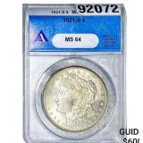 1921-S Morgan Silver Dollar ANACS MS64