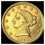 1907 Liberty Head Gold $2.5 Quarter Eagle  HIGH G