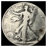 1938-D Silver Walking Liberty Half Dollar  LIGHTL