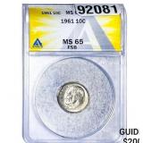 1961 Roosevelt Dime ANACS MS65 FSB