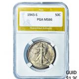 1943-S Walking Liberty Half Dollar PGA MS66