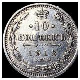 1913 Russia Silver 10 Kopeks