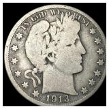 1913 Silver Barber Half Dollar NICELY  CIRCULATED