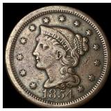 1854 Braided Hair Large Cent LIGHTLY  CIRCULATED
