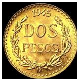 1945 Mexico Gold 2 Pesos UNCIRCULATED