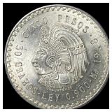 1948 Mexico Silver 5 Pesos CuauhtÂ©moc CHOICE BU