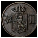 1876 Norway Bronze 1 Ore