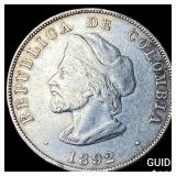 1892 Colombia Silver 50 Centavos
