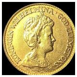1917 Netherlands Gold 10 Gulden CLOSELY UNCIRCULAT