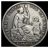 1910 FC 10/00 Peru Silver 1/5 Sol