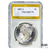 1881-S Morgan Silver Dollar PGA MS67 PL