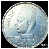 1937 Egypt Silver 10 Piastres