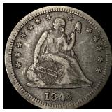 1845 Silver Seated Liberty Quarter NEARLY  UNCIRC