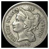 1875 Nickel Three-Cent Piece NEARLY UNCIRCULATED