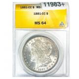 1881-CC Morgan Silver Dollar ANACS MS64