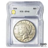 1934 Silver Peace Dollar ICG EF45