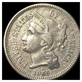 1865 Nickel Three-Cent Piece NEARLY UNCIRCULATED