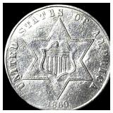 1860 Silver Three-Cent Piece CHOICE AU