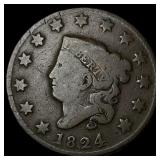 1824 Coronet Head Large Cent LIGHTLY  CIRCULATED