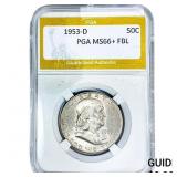 1953-D Franklin Half Dollar PGA MS66+ FBL