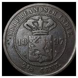 1897 Netherlands East Indies Copper 2 1/2 Cents