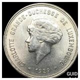 1929 Luxenbourg Silver 5 Francs
