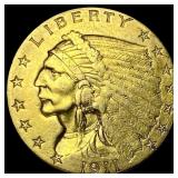 1911 Indian Head Gold $2.50 Quarter Eagle CLOSELY