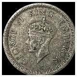 1942 British-India Silver 1/4 Rupee