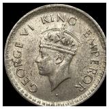 1943 British-India George VI Silver 1/2 Rupee