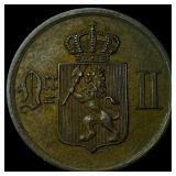 1877 Norway Bronze 2 Ore