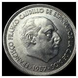 1957 Spain Copper Nickel 50 Pesetas