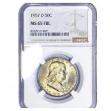 1957-D Franklin Half Dollar NGC MS65 FBL