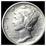 1918-D Silver Mercury Dime NEARLY  UNCIRCULATED