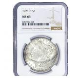 1921-D Morgan Silver Dollar NGC MS63