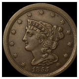 1855 Braided Hair Half Cent CLOSELY UNCIRCULATED