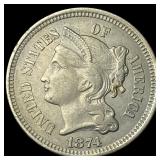 1874 Nickel Three-Cent Piece CHOICE AU