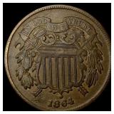 1864 Two-Cent Piece NEARLY UNCIRCULATED