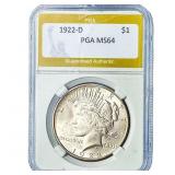 1922-D Silver Peace Dollar PGA MS64