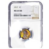 1917 Wheat Cent NGC MS64 RB