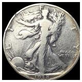 1938-D Silver Walking Liberty Half Dollar  LIGHTL