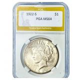 1922-S Silver Peace Dollar PGA MS64