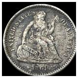 1861 Silver Seated Liberty Half Dime NEARLY  UNCI