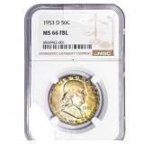1953-D Franklin Half Dollar NGC MS66 FBL
