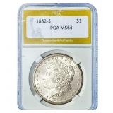 1882-S Morgan Silver Dollar PGA MS64