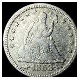 1853 Arrows/Rays Seated Liberty Quarter  NEARLY U
