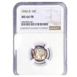 1936-D Mercury Silver Dime NGC MS66 FB