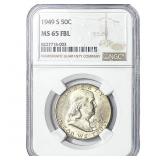 1949-S Franklin Half Dollar NGC MS65 FBL
