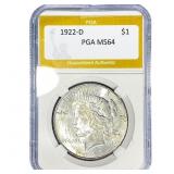 1922-D Silver Peace Dollar PGA MS64