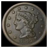 1847 Braided Hair Large Cent CLOSELY  UNCIRCULATE